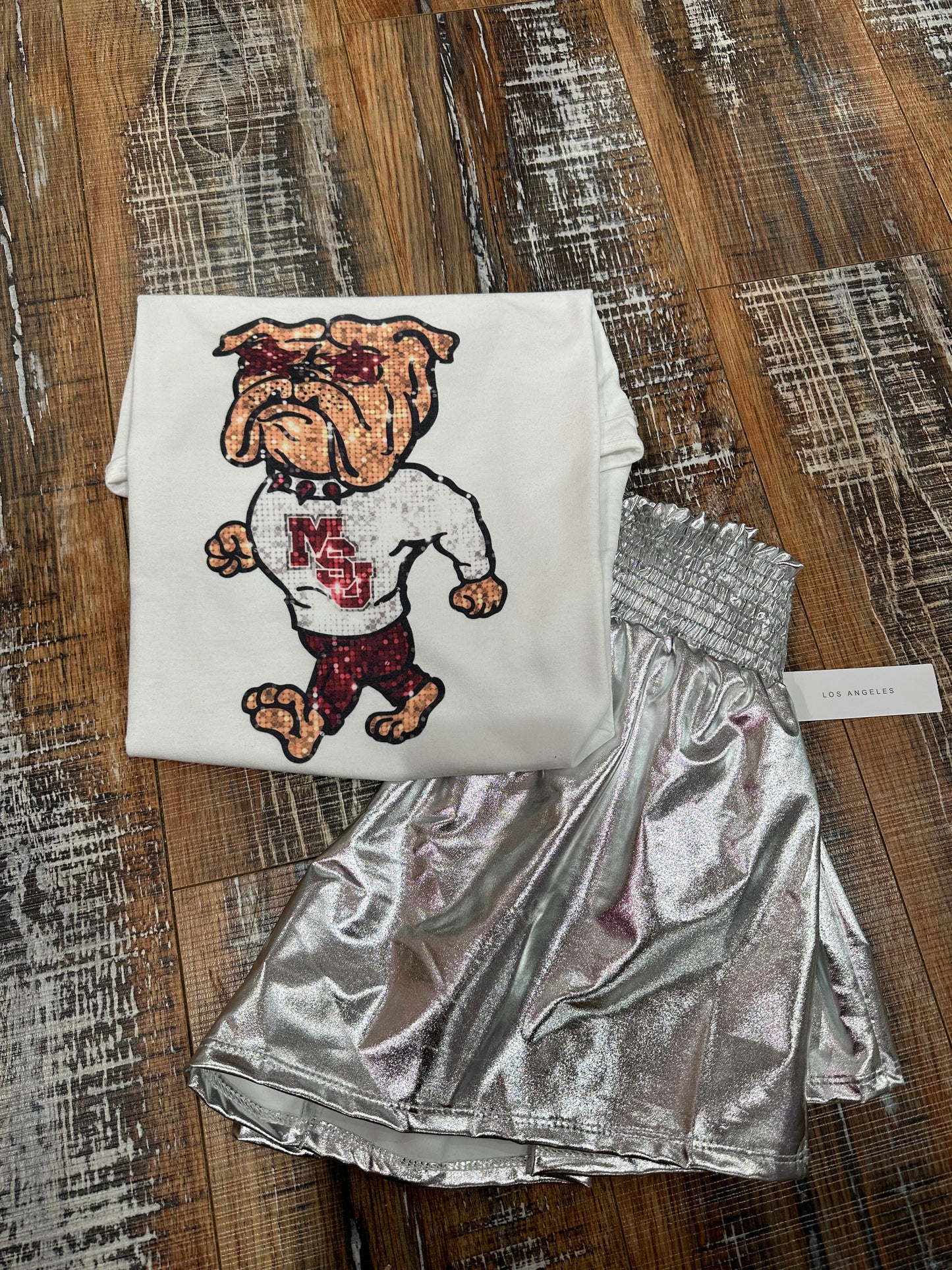 Faux sequin college preppy tees