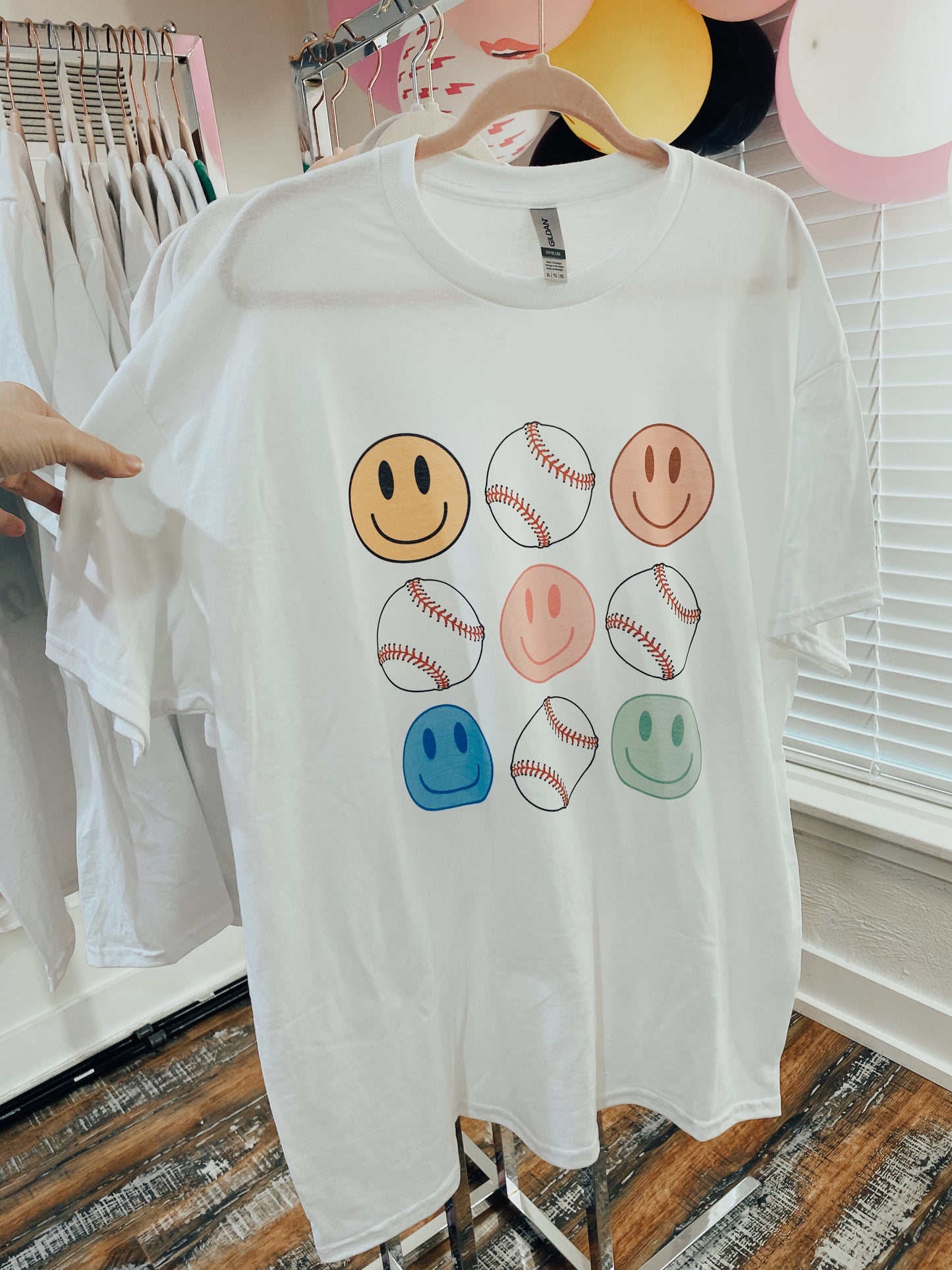 Baseball smiley tee
