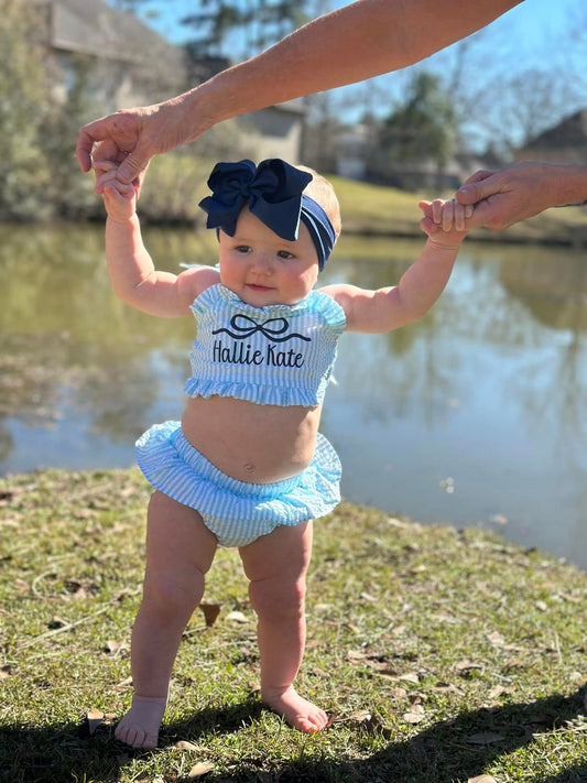 Two Piece Seersucker Swim With Monogram