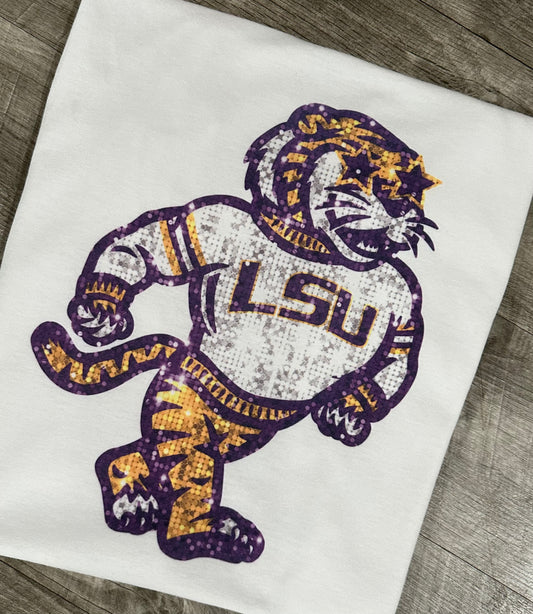 Faux glitter lsu shirt