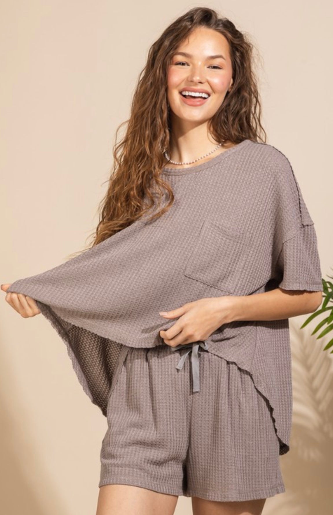Waffle knit short set