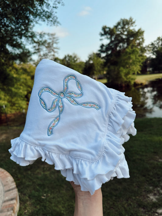 Ruffle bow blanket