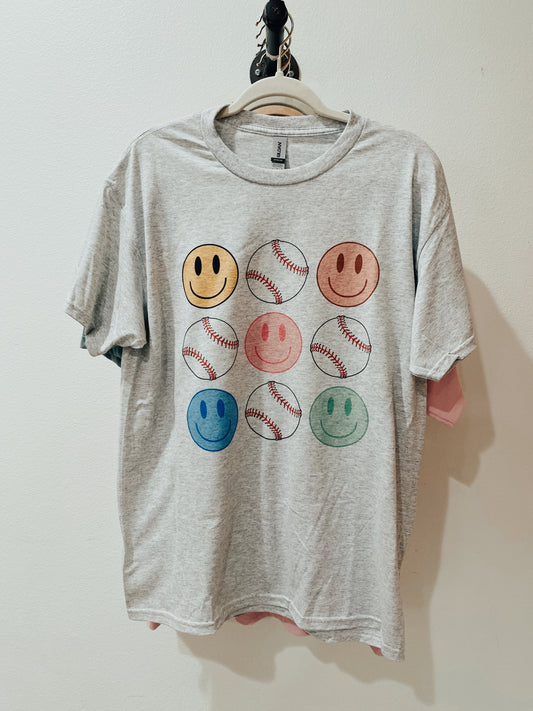 Baseball smiley tee